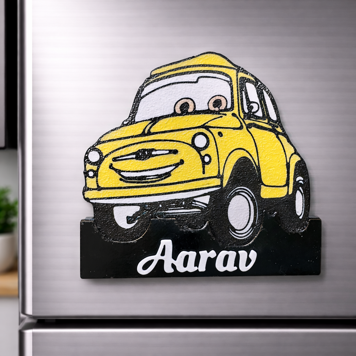 Personalized Cartoon Car Fridge Magnet with Name