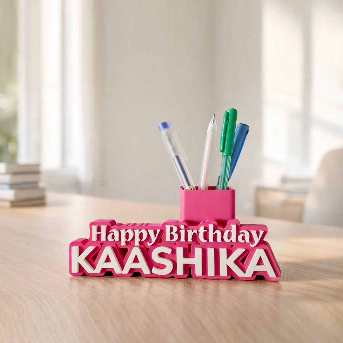 3D Printed Happy Birthday Name Desk Name with Pen Stand